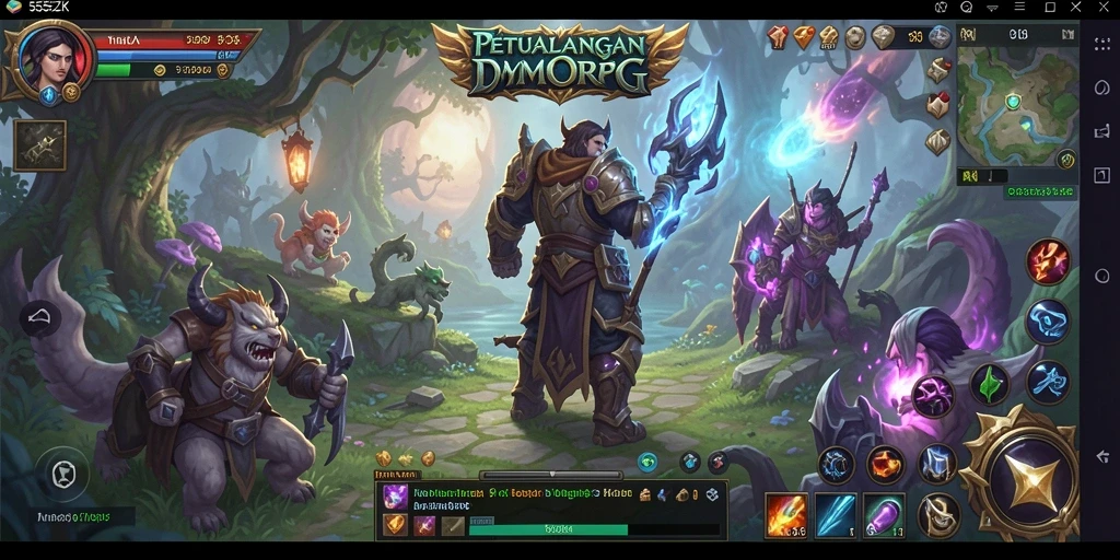 Tampilan gameplay epik dalam dunia fantasi 555ZK.