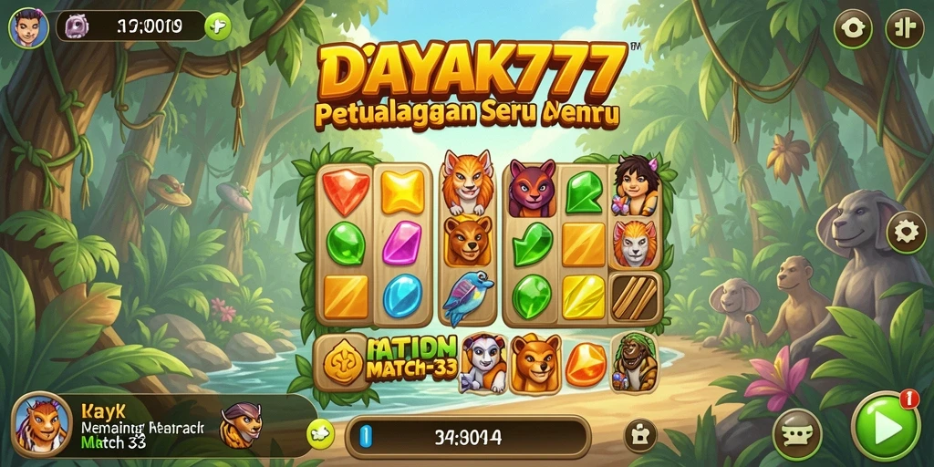 Tampilan gameplay menarik dari DAYAK777 dengan elemen Match-3.