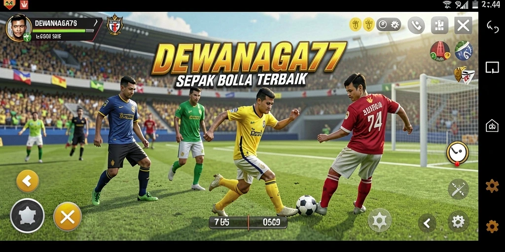 Tampilan utama DEWANAGA77 dengan aksi sepak bola yang menegangkan.