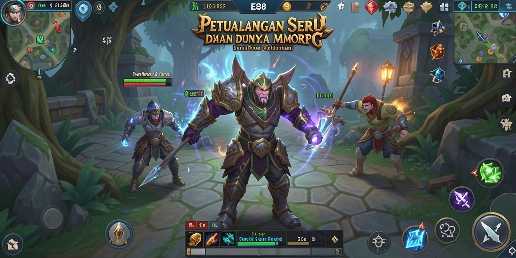 Tangkapan layar utama E88 menampilkan aksi seru dalam pertempuran MMORPG.