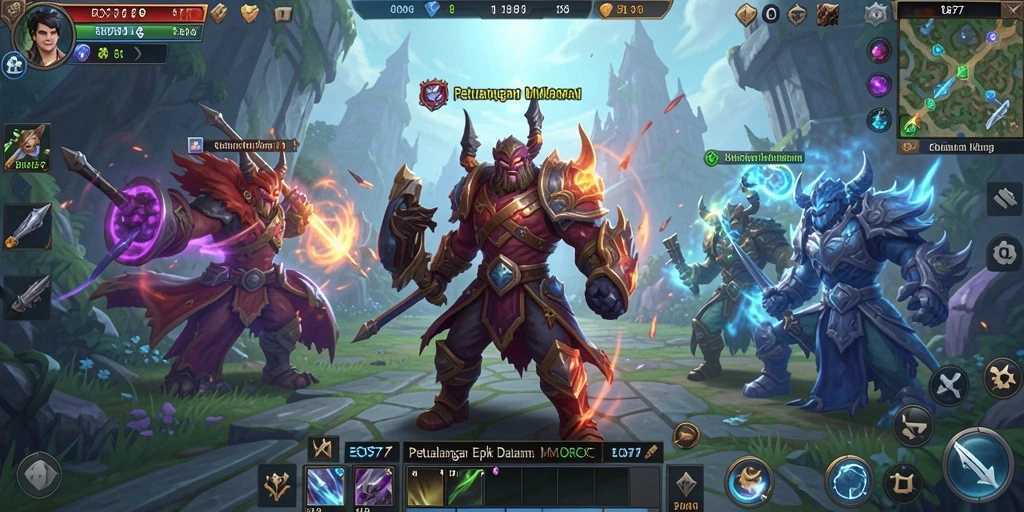 Tampilan gameplay menarik dari EOS77 dalam dunia MMORPG yang luas.
