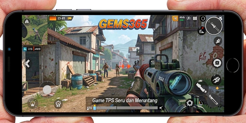Tampilan gameplay seru dalam GEMS365 dengan aksi TPS yang mendebarkan.