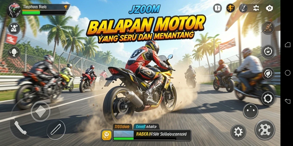 Tangkapan layar gameplay J200M saat balapan motor yang seru.