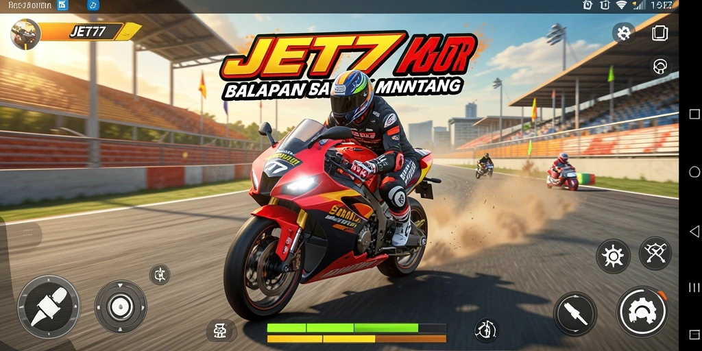 Tampilan gameplay JET77 yang seru dan menegangkan saat balapan motor.