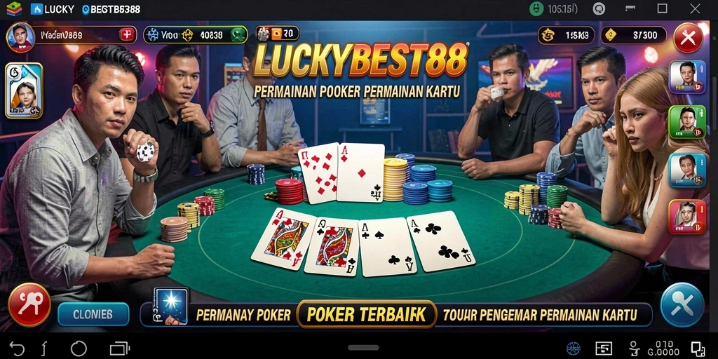 Tampilan utama gameplay LUCKYBEST88 dengan suasana permainan poker yang seru.