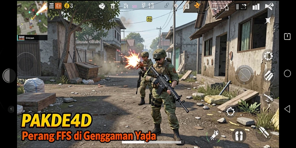 Tampilkan aksi mendebarkan dari gameplay PAKDE4D di pertempuran FPS.