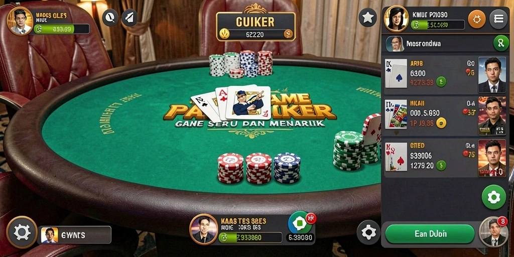 Screenshot gameplay RP8 menunjukkan suasana permainan Poker yang intens.