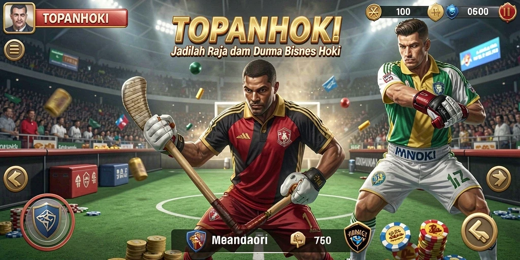 Screenshot utama TOPANHOKI menunjukkan momen seru dalam pertandingan hoki.